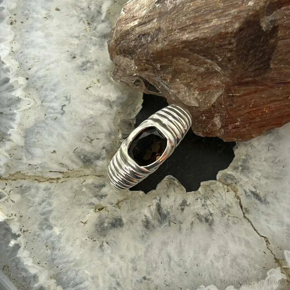 Carolyn Pollack Sterling Faceted Smokey Quartz Decorated Ring Sz 6.25 For Women